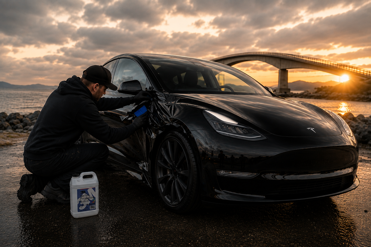 Tesla foliert i Gloss Black