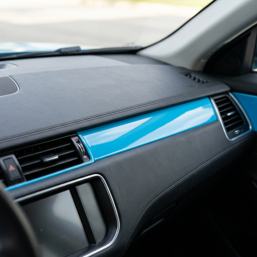 3M 2080 High Gloss Sky Blue folie, interiørdetalj dekket med folien