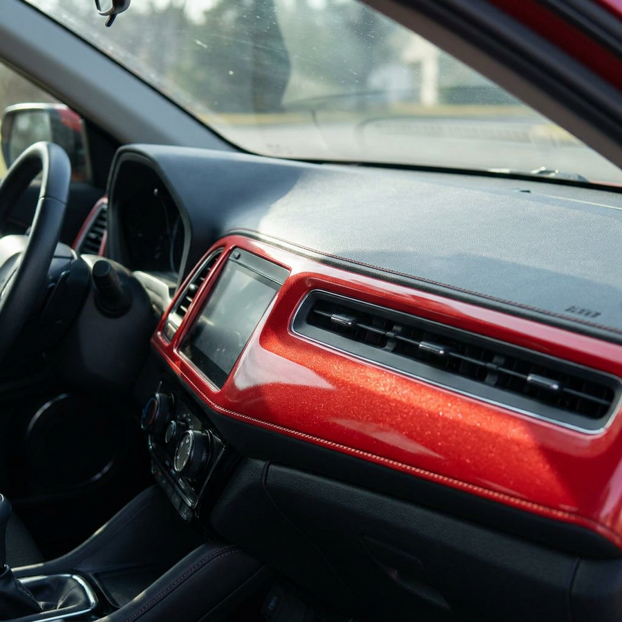 3M 2080 Gloss Red Metallic folie, interiørdetalj dekket med folien