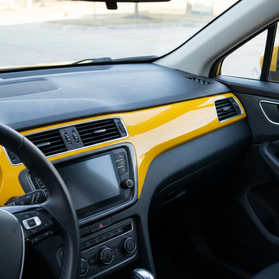 3M 2080 Gloss Sunflower Yellow folie, interiørdetalj dekket med folien